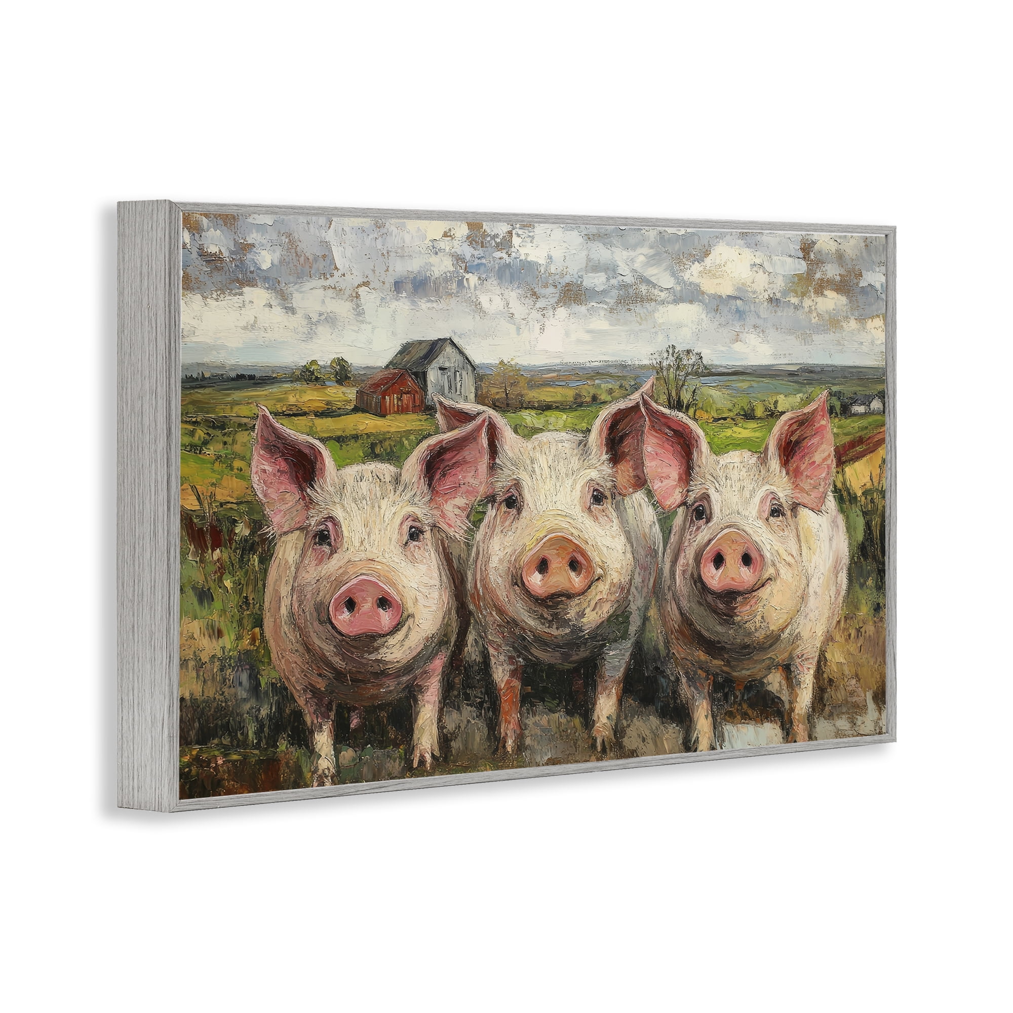 Stupell Industries Classic Barnyard Pigs in Countryside Gray Framed Giclee Art, design by Petal Prints Design