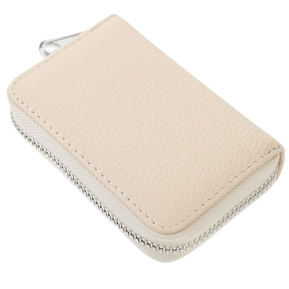 FRCOLOR Zipper Wallet for Women, Compact Beige Credit Card Holder with Multiple Card Slots