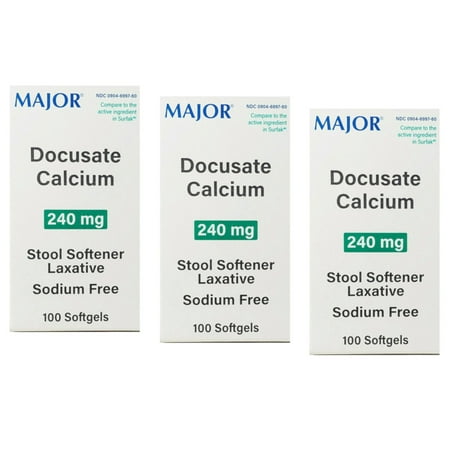 3 Pack - Major Docusate Calcium 240mg Stool Softener Laxative Softgels, 100 Count