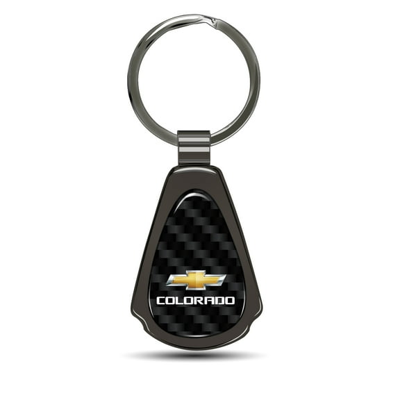 iPick Image for Chevrolet Colorado Real Black Carbon Fiber Gunmetal Black Teardrop Key Chain, Official Licensed
