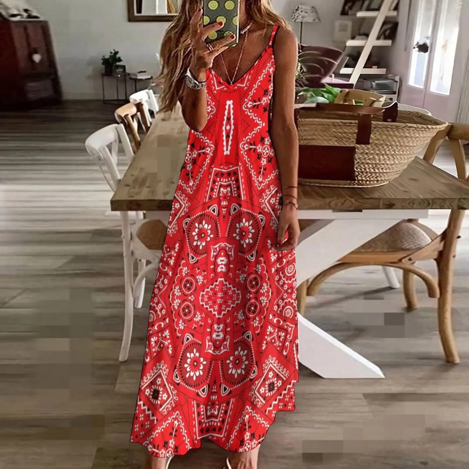 open lace back dress Red Bandana Print Zero-Waste Dress - M