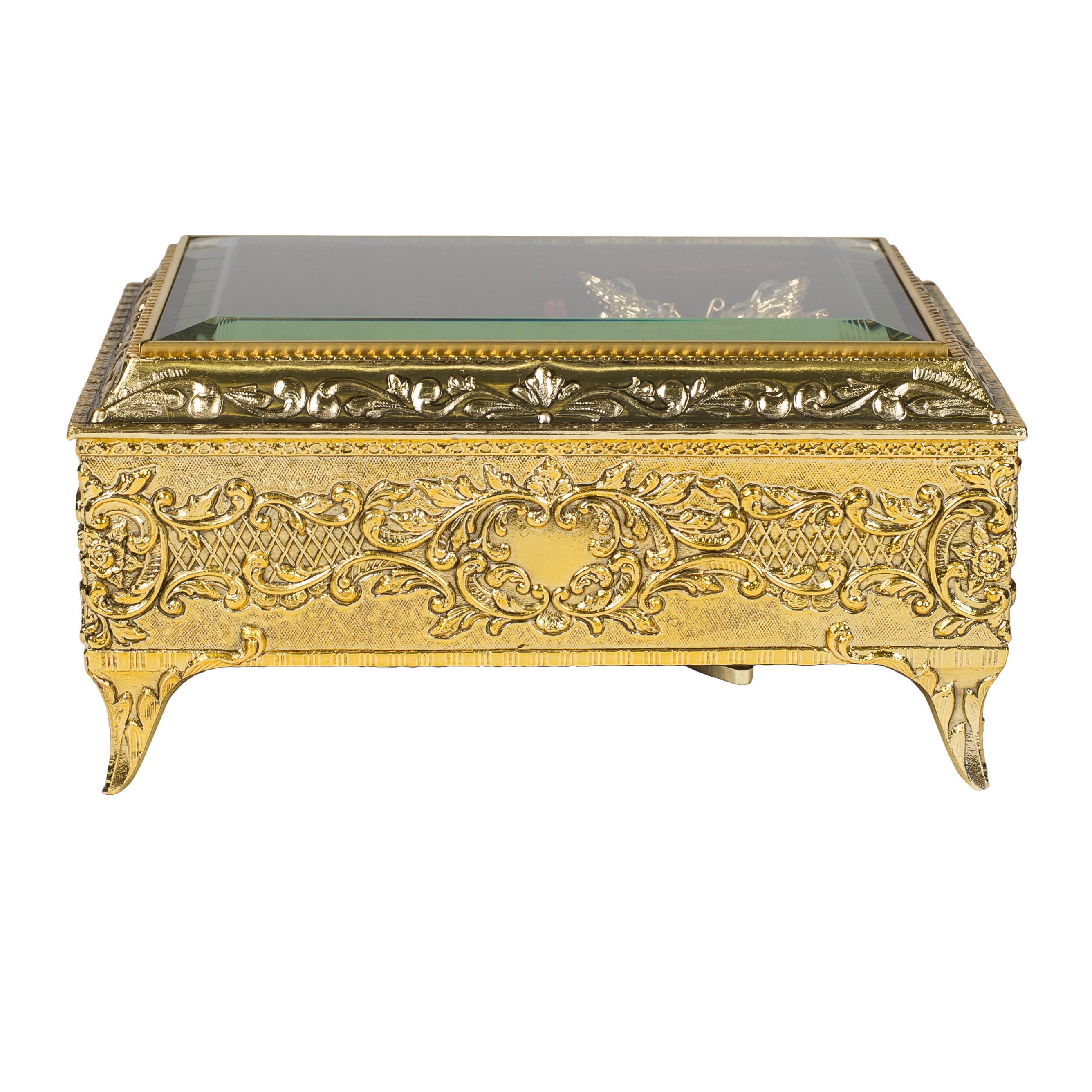 Gold Brass Tone Filigree Butterfly Movement Metal Music Box Gold Brass Tone Filigree Butterfly Movement Metal Music Box