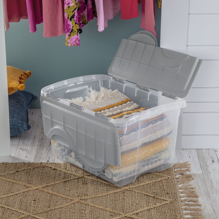 2 pack) Sterilite 48 Quart Medium Storage Bin with Hinge Lid