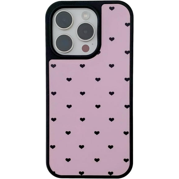 Black Heart Chic Pink Phone Case Compatible with iPhone 14/iPhone13,Retro Cute Matte Full Side Print Trendy Design Girly Lover Protective Acrylic Cover for iPhone 13/14 6.1"