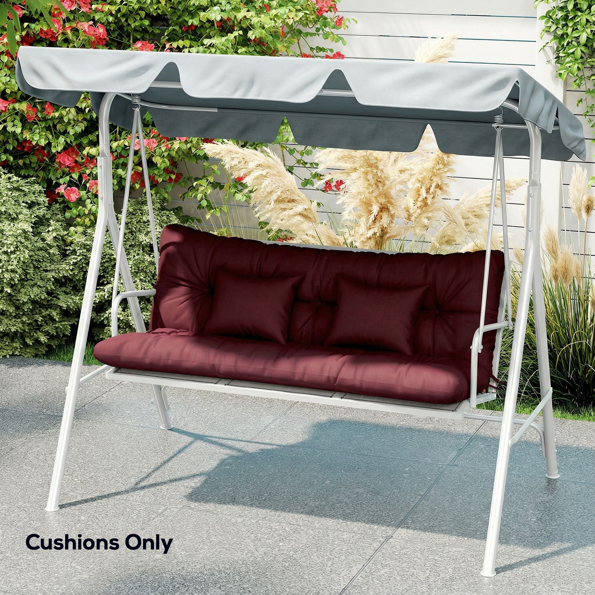 Alvantor Tufted Bench Cushions with Backrest & Throw Pillows, 59" Bench Chair Cushions for Outdoor Furniture, Wine Red