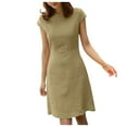 thumbnail image 3 of Jinhomg Women Summer Dresses 2025 Casual Solid Backless Zipper Vacation Dress Plus Size Comfy Cotton Linen Boat Neck Cap Sleeve Midi Dress Khaki M, 3 of 7