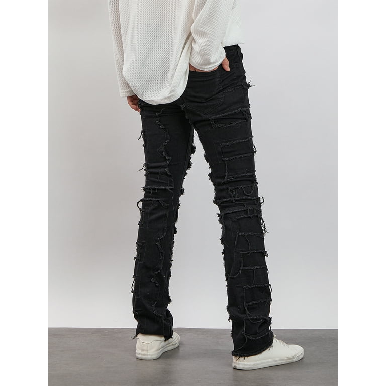 EYIIYE Stacked Jeans Men Skinny Ripped Jeans Slim Fit