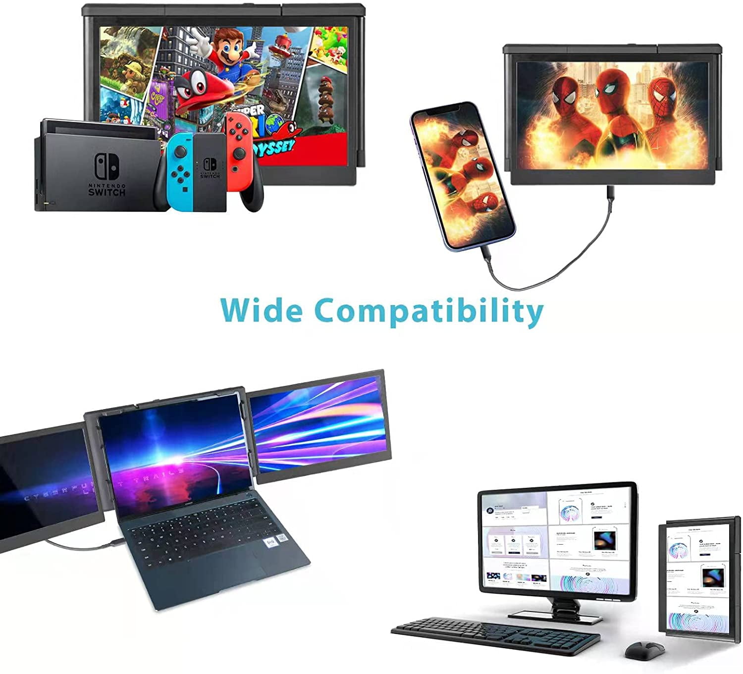 Teamgee Portable Monitor for Laptop, 12” Full HD IPS Display, Dual Triple  Monitor Screen Extender, HDMI/USB-A/Type-C Plug and Play for Windows,  Chrome