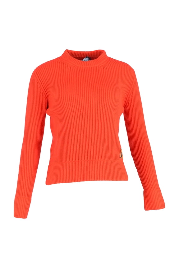 Pre-Owned Prada Logo Printed Ribbed Sweater in Orange Wool