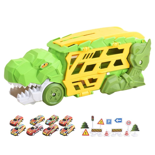 Camión transportador de dinosaurios Hugo educativo para bebés y niños de 3 años con 8 autos