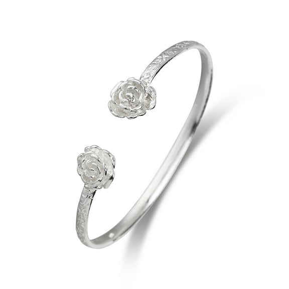 Better Jewelry .925 Sterling Silver Rose Bangles Women Woman Girls Silver Bracelet Set Gold Plated (1 Piece)