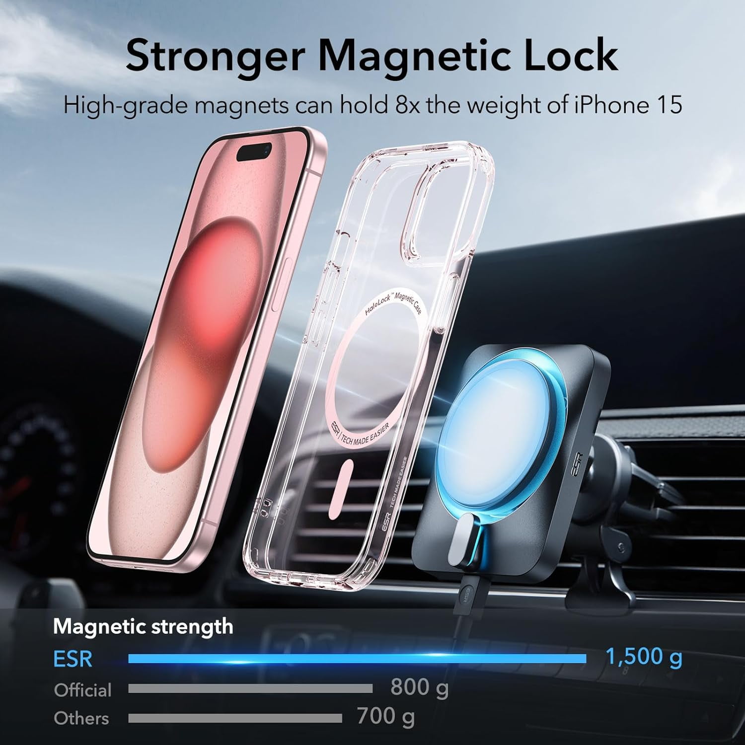 CRKMGS-for iPhone 15 Case, Compatible with MagSafe, Military-Grade Protection, Yellowing Resistant, Scratch-Resistant Back, Magnetic Phone Case for iPhone 15, Classic Series, Clear Pink