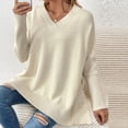 thumbnail image 4 of PuLe Sweaters for Women Women’s V Neck Oversized Sweaters Split Hem Pullover Sweaters Long Sleeve Warm Knit Pullover Tops, 4 of 5
