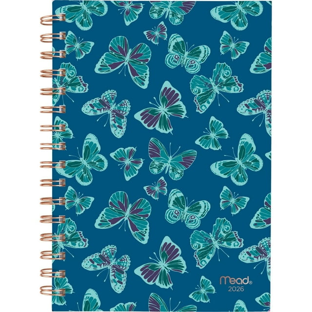 Agenda hebdomadaire Mead® Butterfly Aqua 2026 à couverture rigide