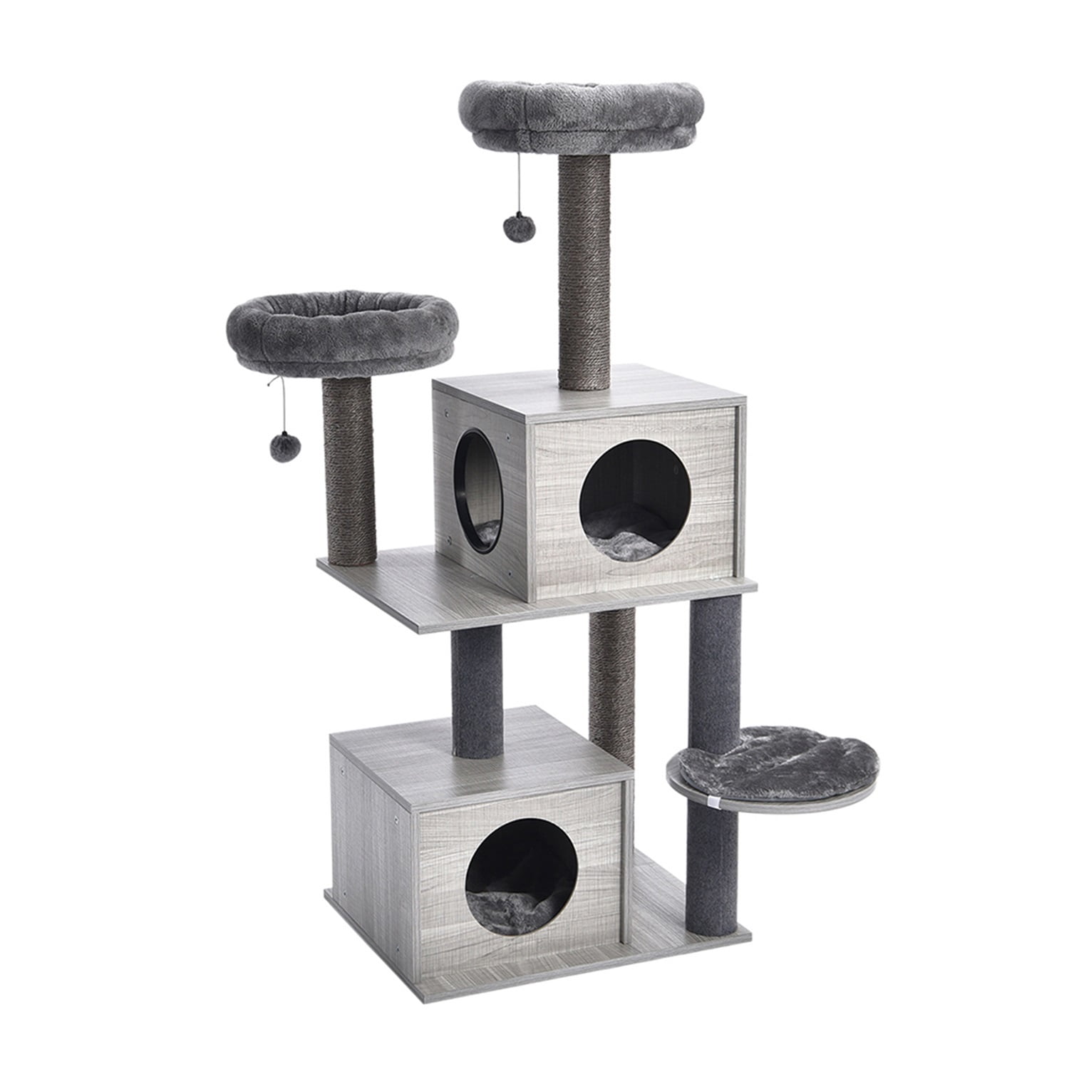 Pefilos 55 Inches Wooden Cat Tower for Adult Cats Modern Cat Tree Tower with 2 Super Large Condo, Cat Tree House with Removable Soft Perches Cat Condo for Indoor Cats, Gray Pefilos 55 Inches Wooden Cat Tower for Adult Cats Modern Cat Tree Tower with 2 Super Large Condo, Cat Tree House with Removable Soft Perches Cat Condo for Indoor Cats, Gray