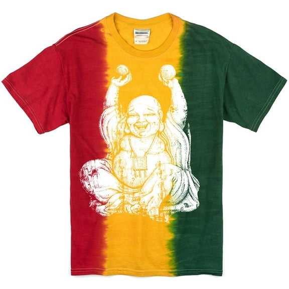 Mens Tie Dye Laughing Buddha T-shirt, XL Rasta