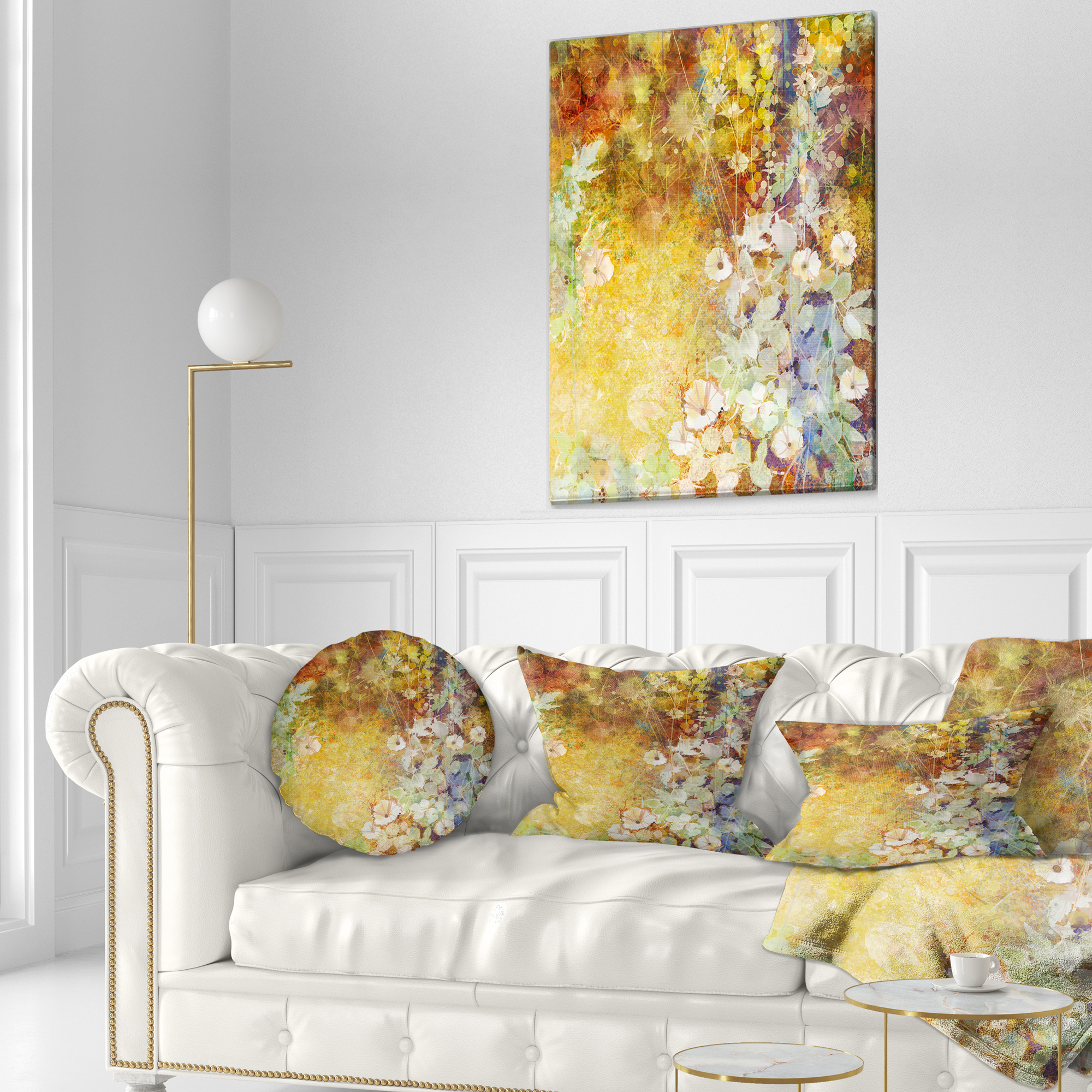 Designart Little Flowers with Soft Green Leaves - Floral Throw Pillow - 12x20