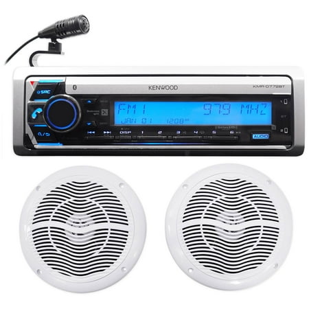 Kenwood KMR-D772BT Marine Boat CD Bluetooth Receiver+(2) Rockville 6.5" Speakers