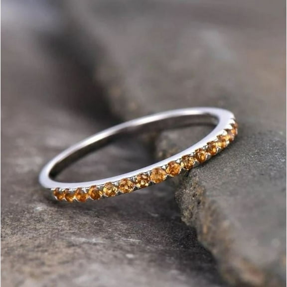 Citrine Wedding Half Eternity Band Matching Band Stacking Ring Ring For Women 925 Sterling Silver Gemstone Jewelry For Women Gift