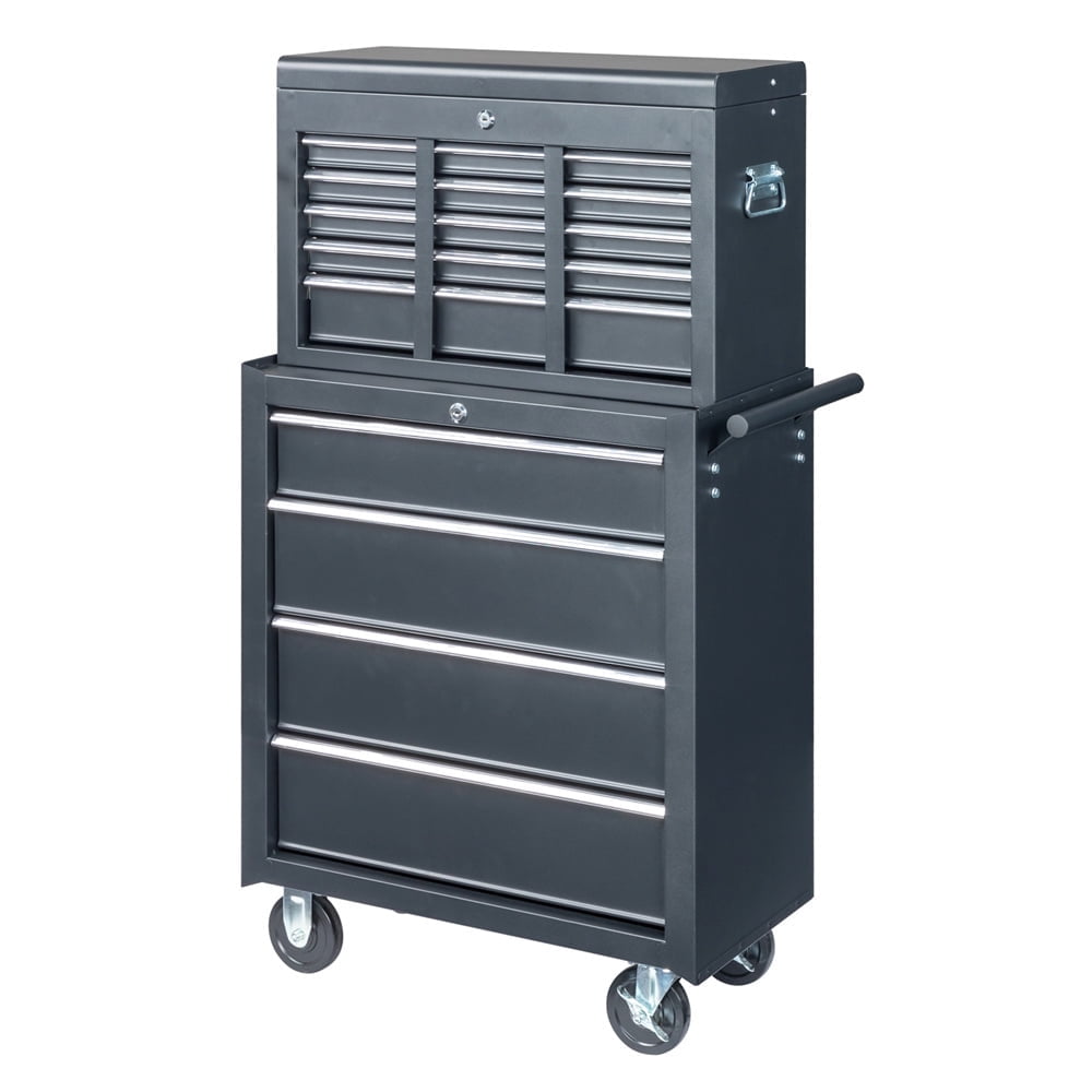Tcbosik Combined Metal Tool Chest, 9 Drawers Rolling Tool Chest on Wheels, 2 in 1 Detachable Tool Cabinet for Warehouse Garage Workshop, Black