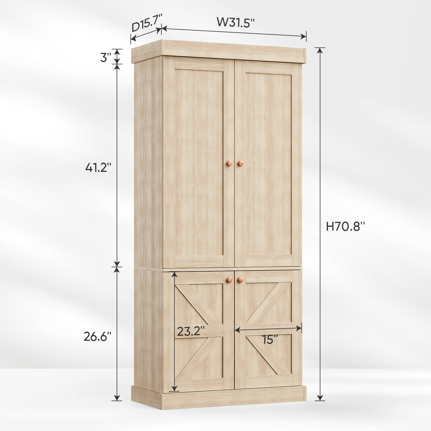 71" Tall Farmhouse Kitchen Pantry Cabinet with Doors,Storage Cabinet with 4-Tier Adjustable Shelves,Wooden Hutch for Home, Kitchen Brown