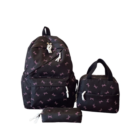 Weebloom Bow School Backpack With Lunch Box Pencil Case For Kids Girls Cute 3Pcs School Bags Set Large Capacity 3 Piece Cute Cartoon Travel Large Bookbag Middle High School College Black