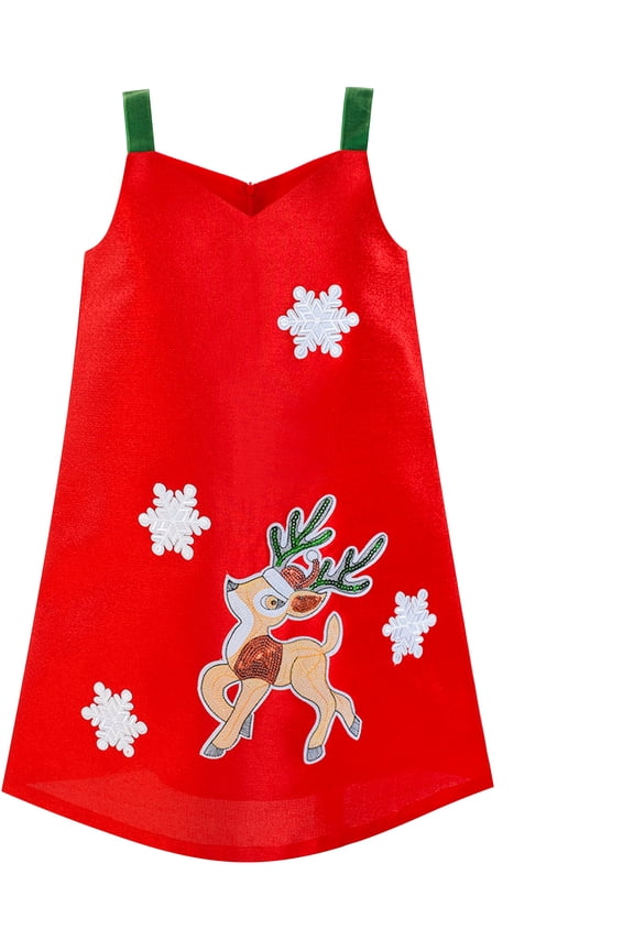 Girls Dress A-line Tank Red Green Reindeer Snow Christmas Holiday 3