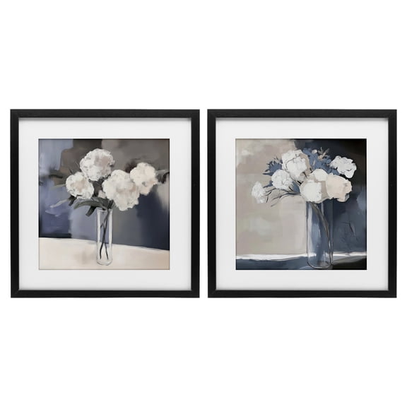 Stupell Industries Gentle Hydrangea Petals 2 Piece Black Framed Print Under Glass Set design by Mona Grace, 13 x 13