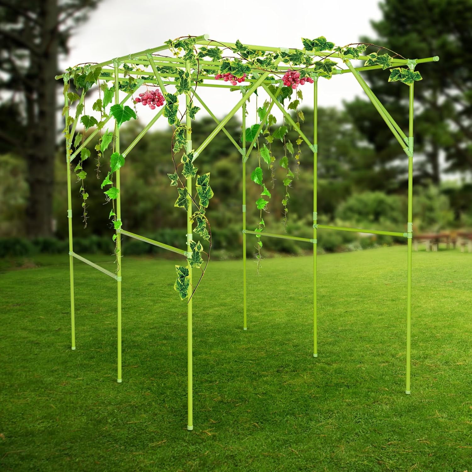 Extra Large Garden Arch Trellis, Metal Arbor Pergola, Grape Vine Trellis Rack for Climbing Plants, Vegetables, Fruits, Cucumbers,Peas,Beans,Outdoor Yard,Garden Gazebo (Green, 78.74*59.06*78.74 in)