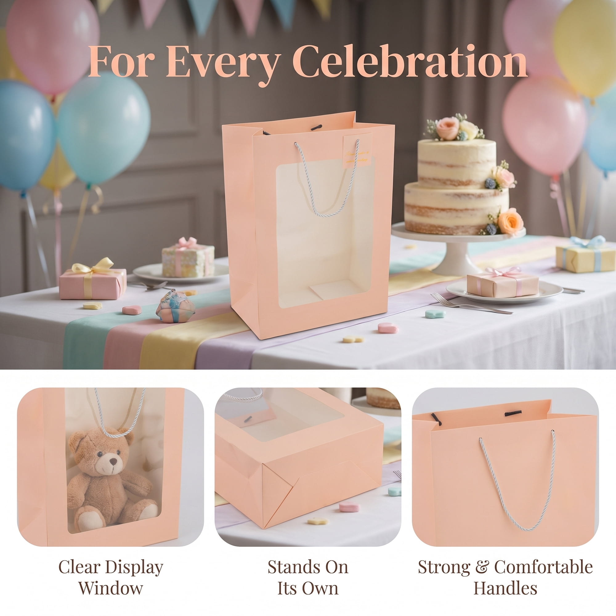 Unique Bargains Gift Bags with Handles to Elevate Gifting Pink 9.4" x 5.5" x 13.8"