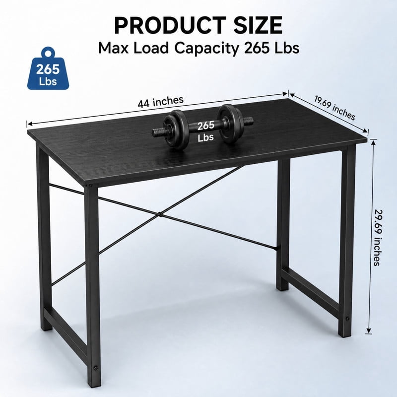 BEAUTYPEAK 44" Computer Desk Writing Gaming Table with Wood Top X-Shaped Reinforced Frame, Black