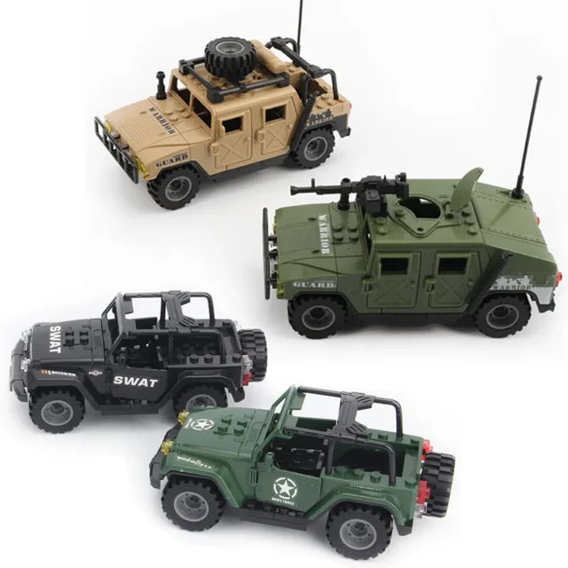 Juego de bloques de construcción modelo de coche todoterreno Jeep, juguete Hummer, coche del ejército para niños, bloques de construcción militares,Black 773