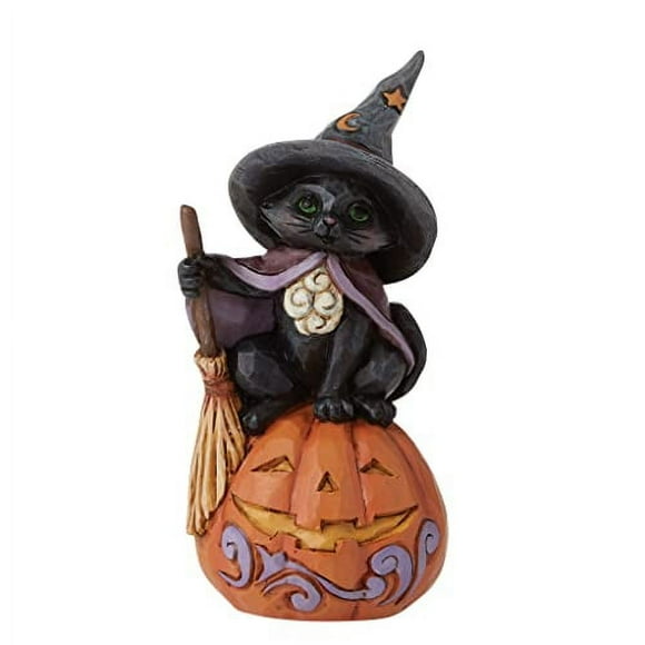 Enesco Jim Shore Heartwood Creek Black Cat on Pumpkin Miniature Figurine, 4 Inch, Multicolor