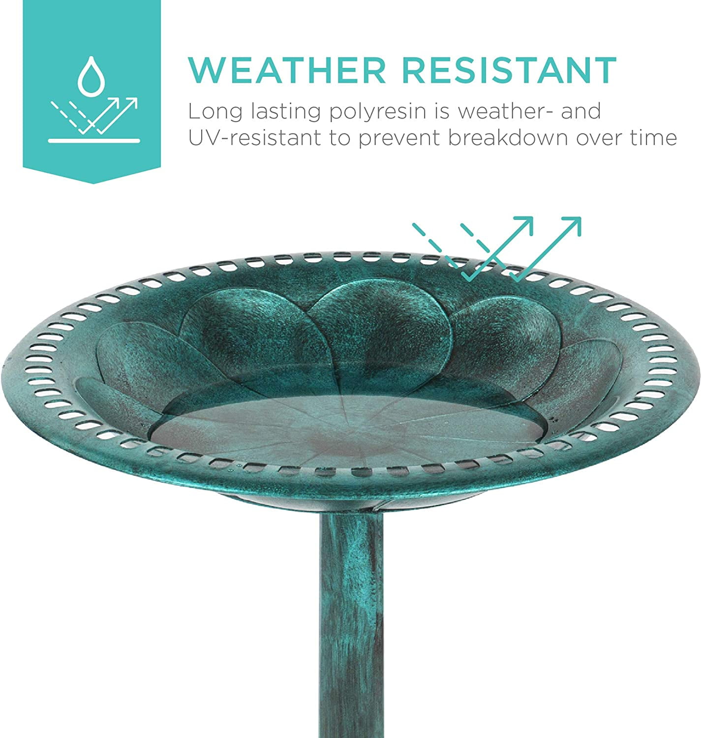 NIUMU  28in Pedestal Bird Bath, Vintage Outdoor Resin Accent Decoration w/Fleur-de-Lis Accents - Green