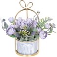 thumbnail image 3 of Flores artificiales con florero, hortensia y crisantemo, ramo floral, centro de mesa de boda para el hogar, decoración de la sala de estar o de la oficina Feliz Sencillez, 3 of 5