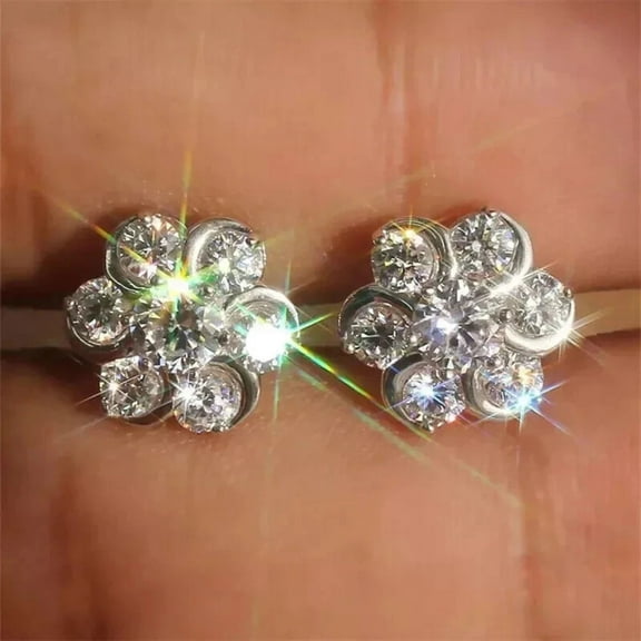 ClassicGems 2.50 Ct Round Cut Moissanite Flower Stud Earrings 14K White Gold Plated 925 Sterling Sliver