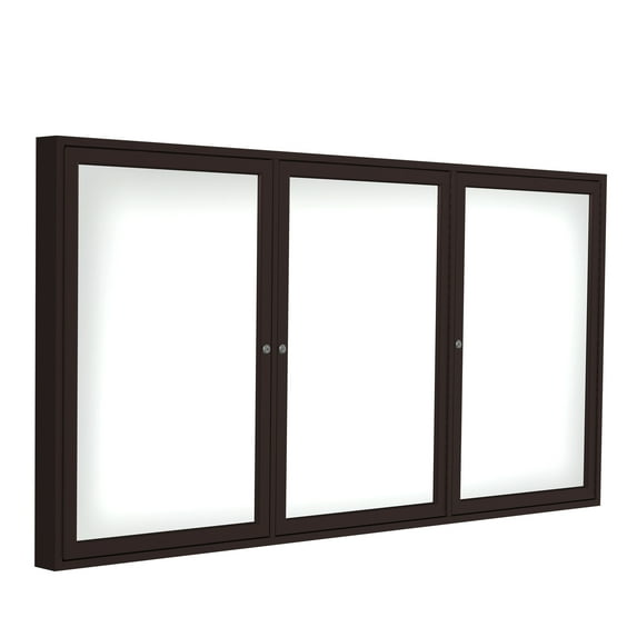 PB33672M-M1 Ghent 3 Door Enclosed Porcelain Magnetic Whiteboard with Bronze Frame Wall Mounted Markerboard, 3'H x 6'W