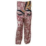 Mogul Womens Harem Pant Two Pockets Smocked Waist Red Floral Print Hip Hop Trouser Yoga Pants