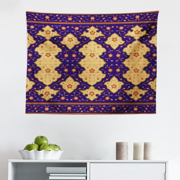 Moroccan Tapestry, Bohemian Style Middle Eastern Turkish Image Print, Fabric Wall Hanging Decor for Bedroom Living Room Dorm, 2 Sizes, Teal Royal Blue, by Ambesonne