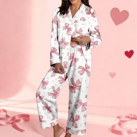 MAIHAN Satin Pajamas for Women Set Long Sleeve Top & Pants Sleepwear Soft & Comfy Loungewear for Home Womens Loungerwear Set(Pink#10 M)