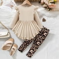 thumbnail image 4 of TOWED22 Baby Kids Girl Outfits Fall Winter Clothing 2 Piece CartoonPrint Long Sleeve Soft Crewneck Tee and Pants Clothes(Beige,5-6 Y), 4 of 9