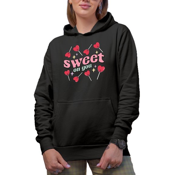 Distressed Sweet on You, Retro Heart Lollipops Valentine's Day Gift, Black Hooded Sweatshirt or Hoodie, Small