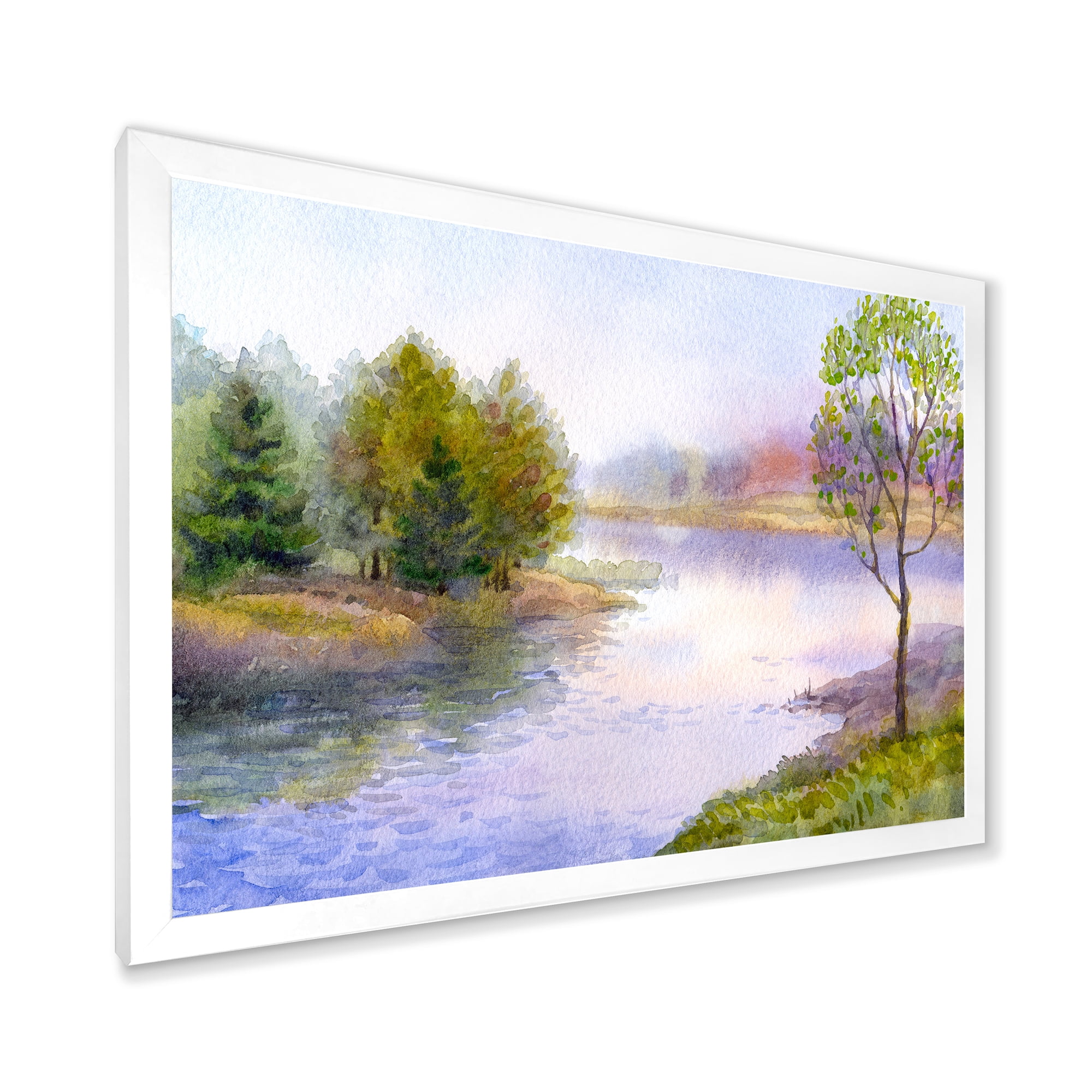 Designart 'Trees On The Bank Of River' Lake House Framed Art Print