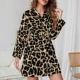 thumbnail image 3 of Golden Leopard Night Robe Long Sleeve V Neck Robe With Belt Women's Sleepwear Dresses, 3 of 9