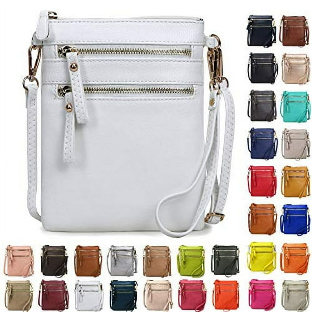 Solene WU002 - Bolso organizador de piel sintética con múltiples bolsillos con cierre y correa de muñeca desmontable, color blanco