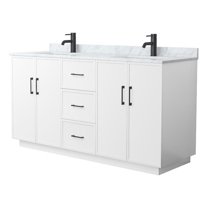Elan TK 66" White Double Vanity & White Carrara Marble Top & Black Trim