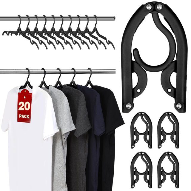Perchas de viaje Quatish de plástico plegables, 20 unidades, negras