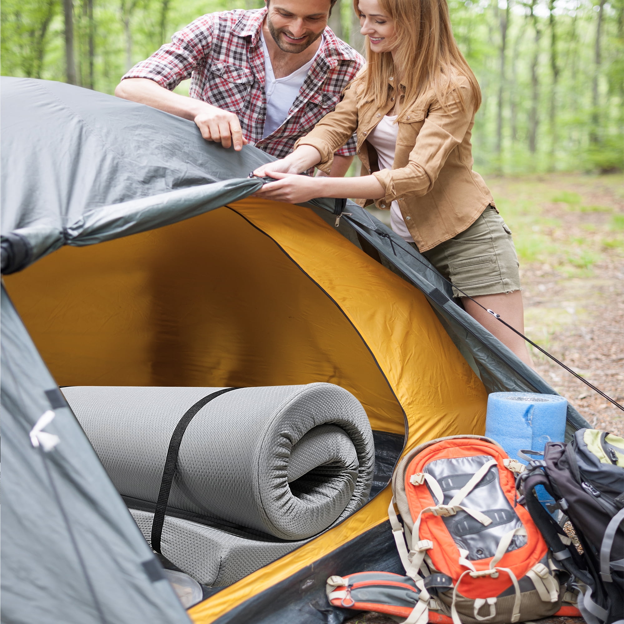 3 Inch Thick Memory Foam Camping Mattress 63"×26", CertiPUR-US Certified Foldable Portable Bed with Water Resistant Zipper Cover for RV Dorm Guest Room Outdoor Travel