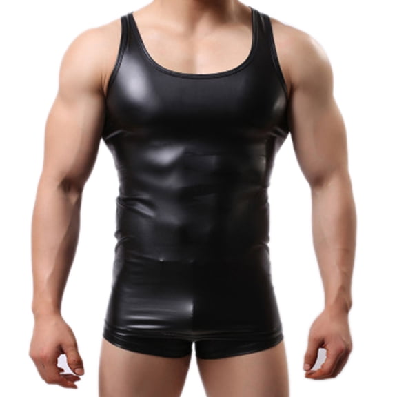 AYYUFE Sleeveless Low-cut Leather Vest Gym Tank