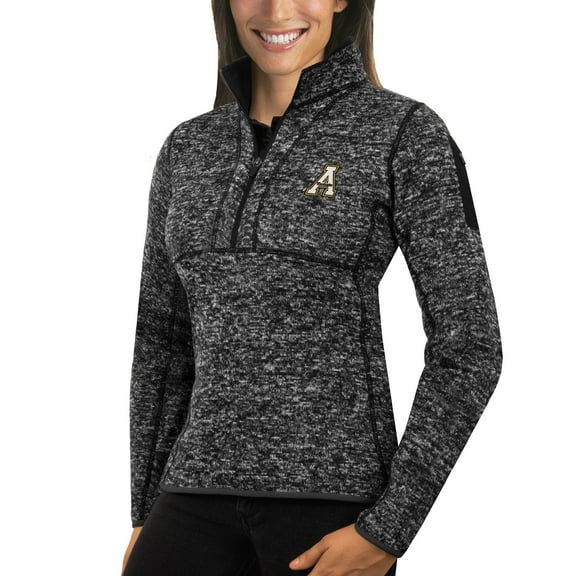 Women's Antigua Black Appalachian State Mountaineers Fortune 1/2-Zip Pullover Sweater